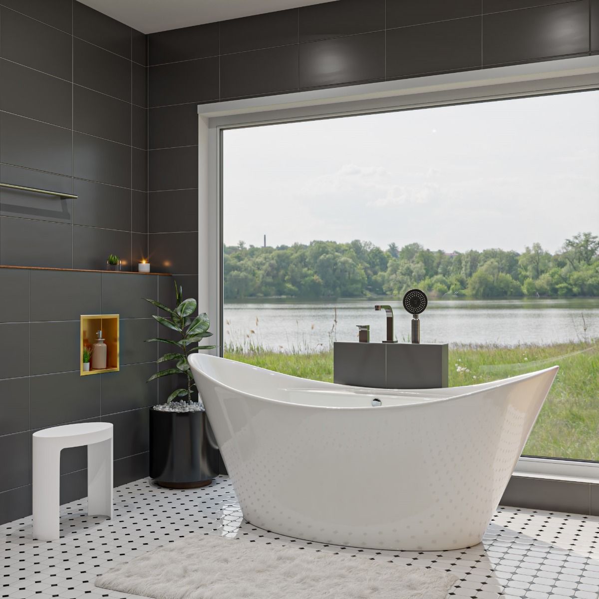 ALFI brand AB8803 68 Inch White Oval Acrylic Free Standing Soaking Bathtub - Elite Vitality