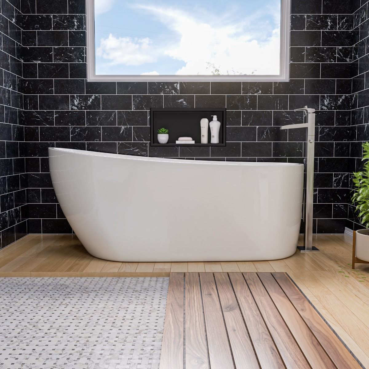 ALFI brand AB8826 68 Inch White Oval Acrylic Free Standing Soaking Bathtub - Elite Vitality