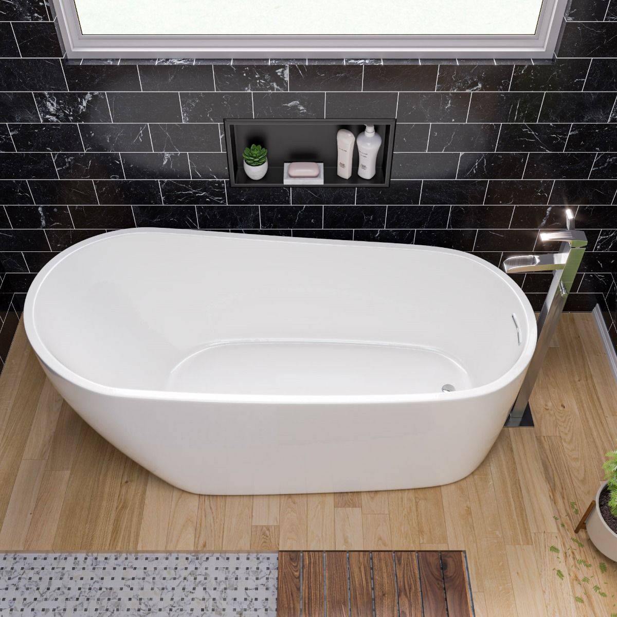 ALFI brand AB8826 68 Inch White Oval Acrylic Free Standing Soaking Bathtub - Elite Vitality