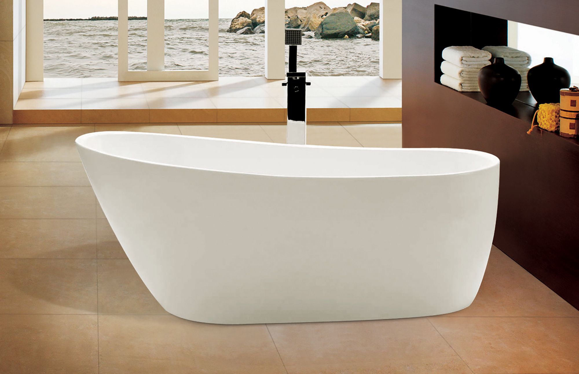 ALFI brand AB8826 68 Inch White Oval Acrylic Free Standing Soaking Bathtub - Elite Vitality