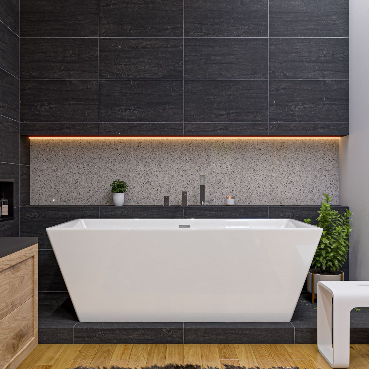 ALFI brand AB8832 67 Inch White Rectangular Acrylic Free Standing Soaking Bathtub - Elite Vitality