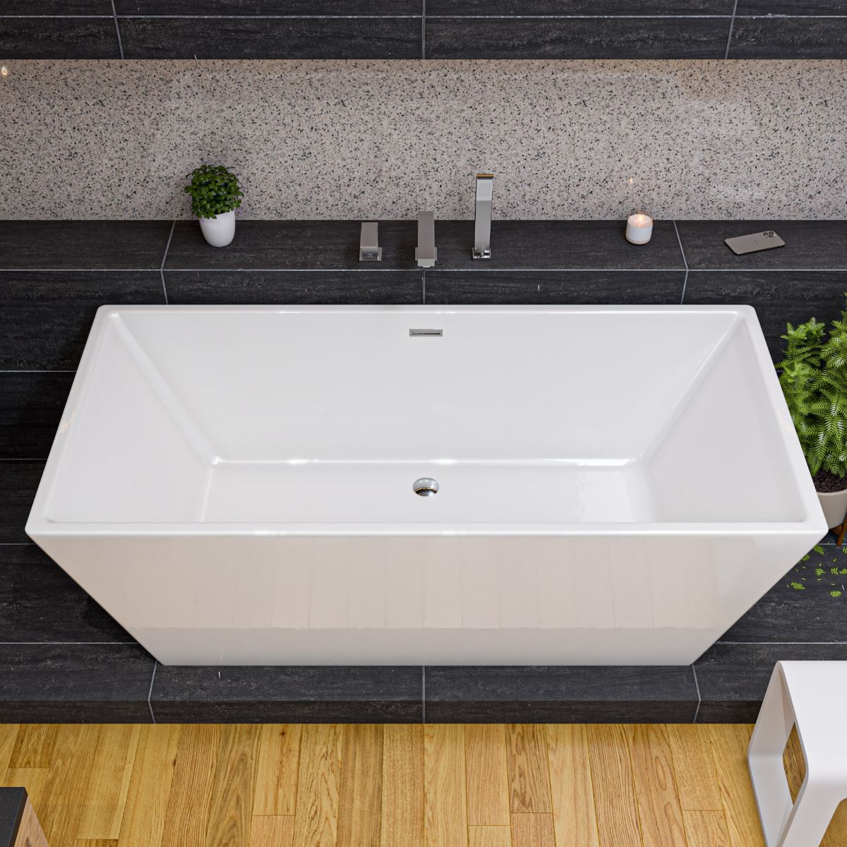 ALFI brand AB8832 67 Inch White Rectangular Acrylic Free Standing Soaking Bathtub - Elite Vitality