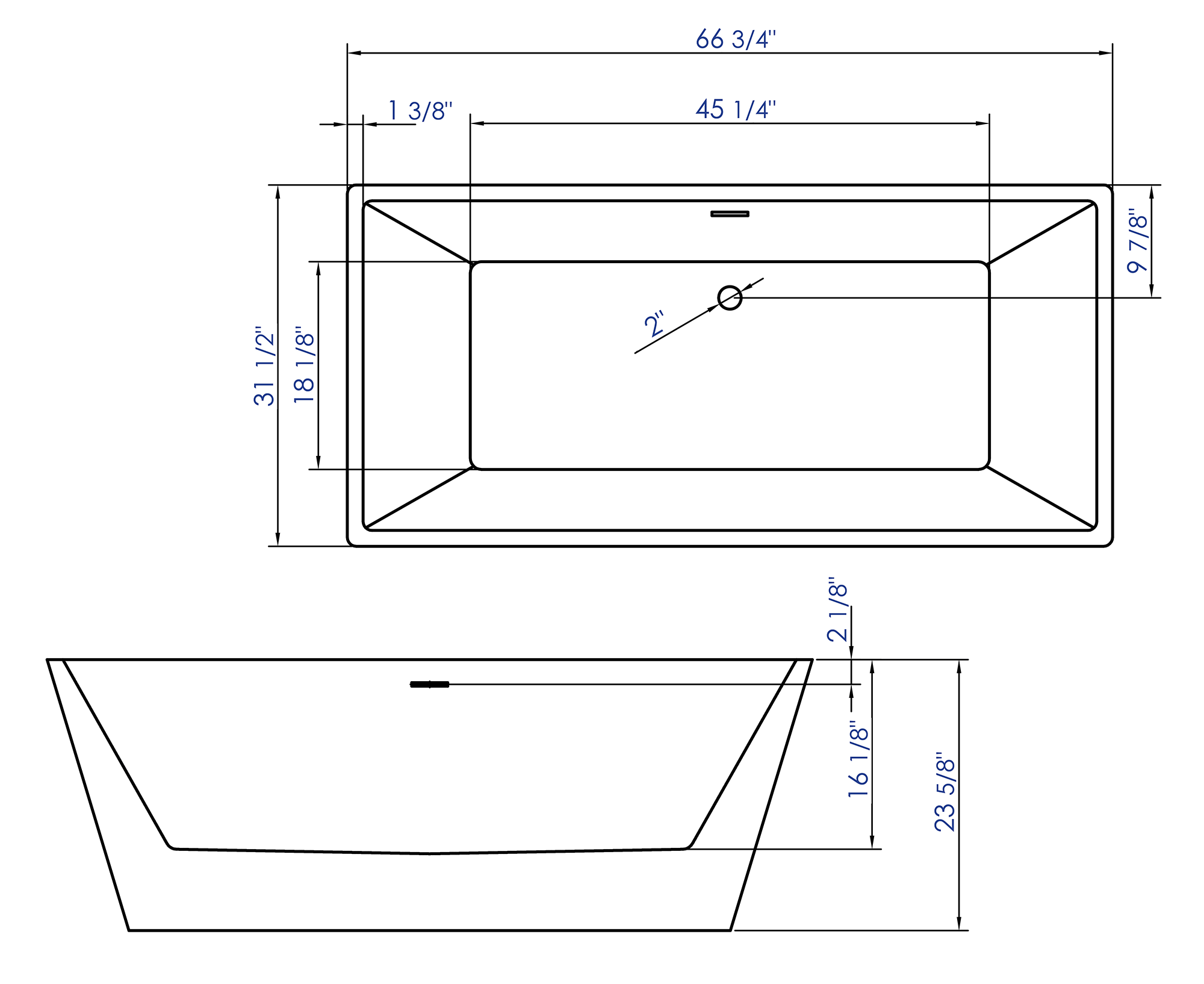 ALFI brand AB8832 67 Inch White Rectangular Acrylic Free Standing Soaking Bathtub - Elite Vitality