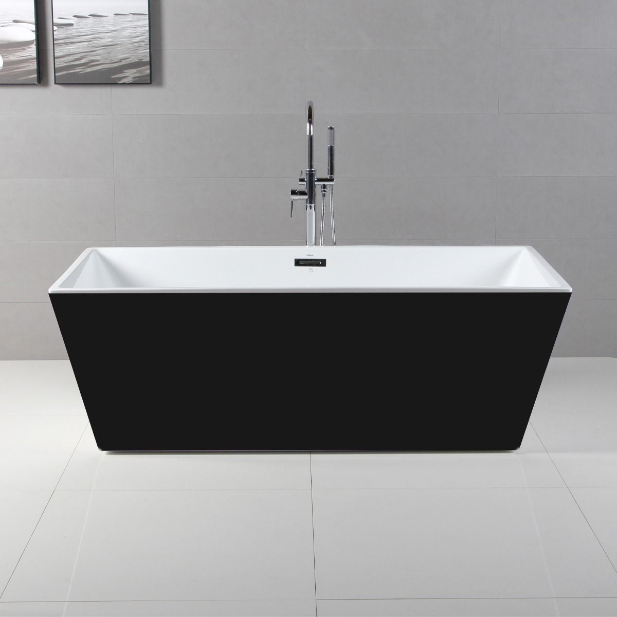 ALFI brand AB8834 59 Inch Black & White Rectangular Acrylic Soaking Bathtub - Elite Vitality