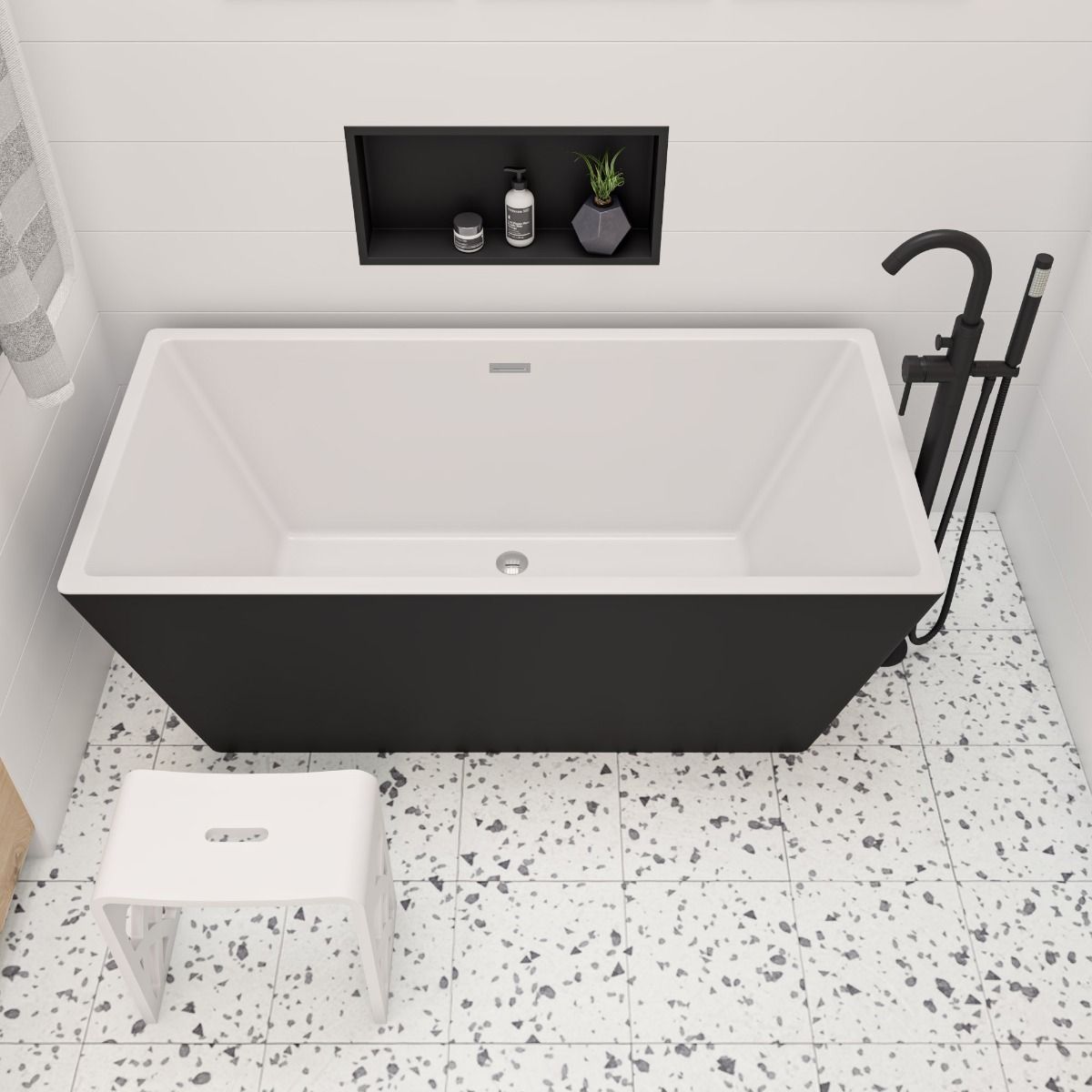 ALFI brand AB8834 59 Inch Black & White Rectangular Acrylic Soaking Bathtub - Elite Vitality