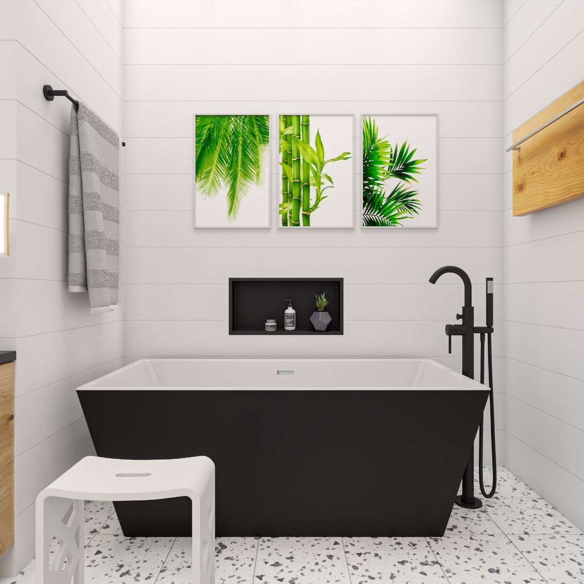 ALFI brand AB8834 59 Inch Black & White Rectangular Acrylic Soaking Bathtub - Elite Vitality