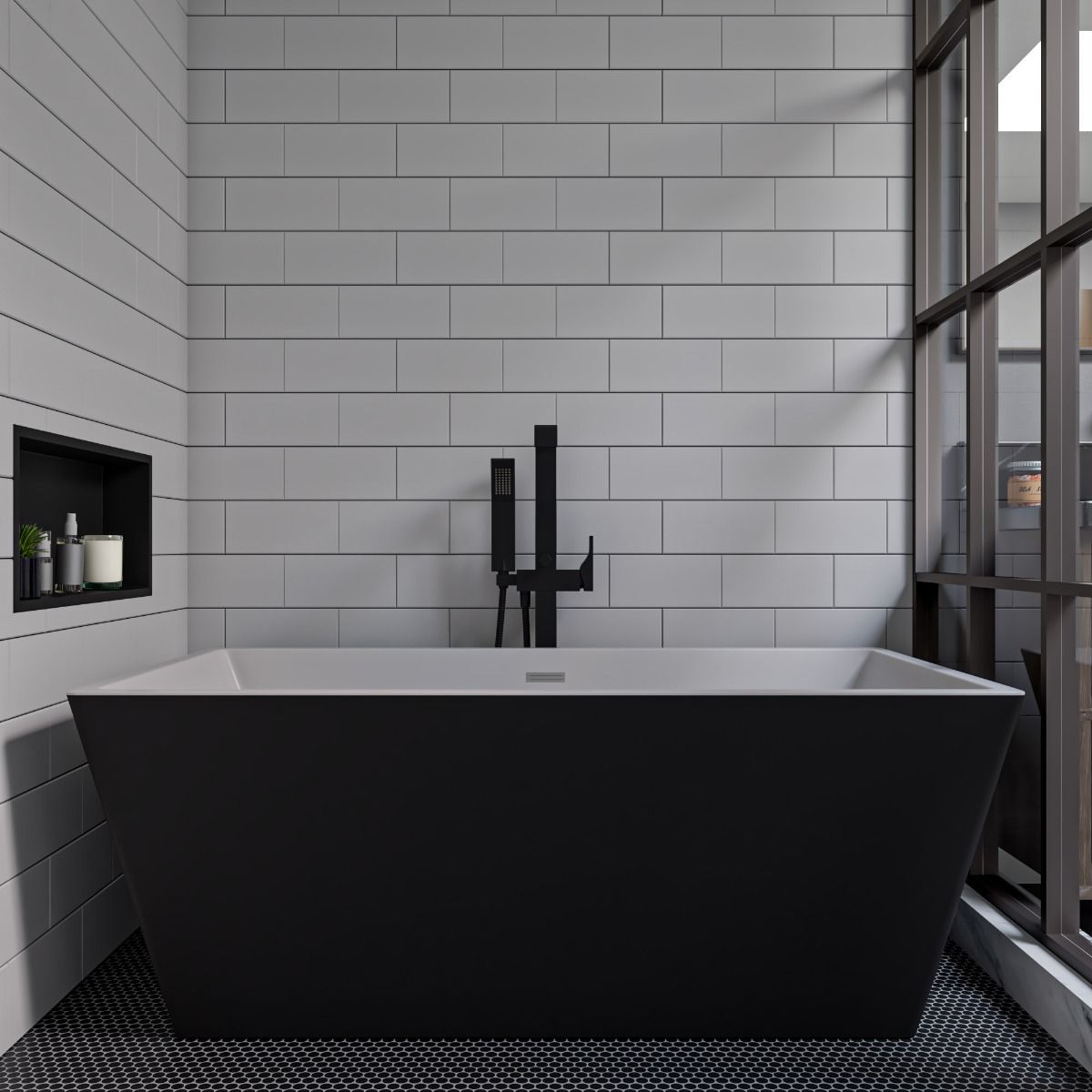 ALFI brand AB8834 59 Inch Black & White Rectangular Acrylic Soaking Bathtub - Elite Vitality