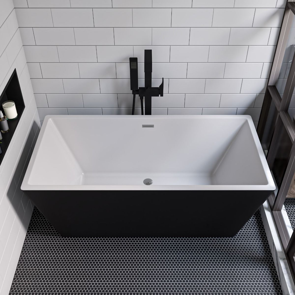 ALFI brand AB8834 59 Inch Black & White Rectangular Acrylic Soaking Bathtub - Elite Vitality