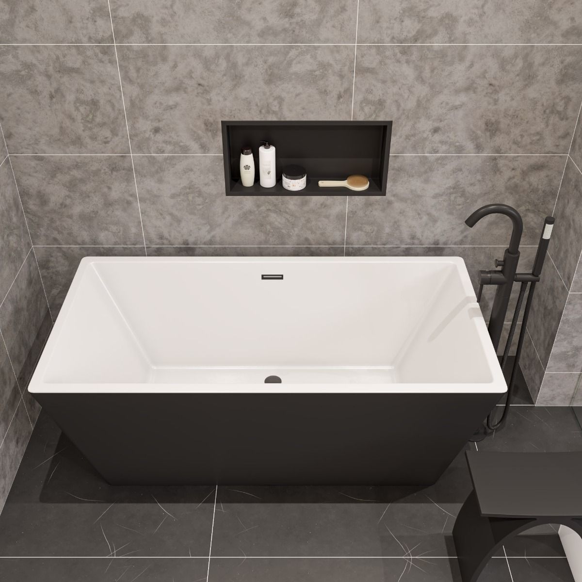 ALFI brand AB8834 59 Inch Black & White Rectangular Acrylic Soaking Bathtub - Elite Vitality