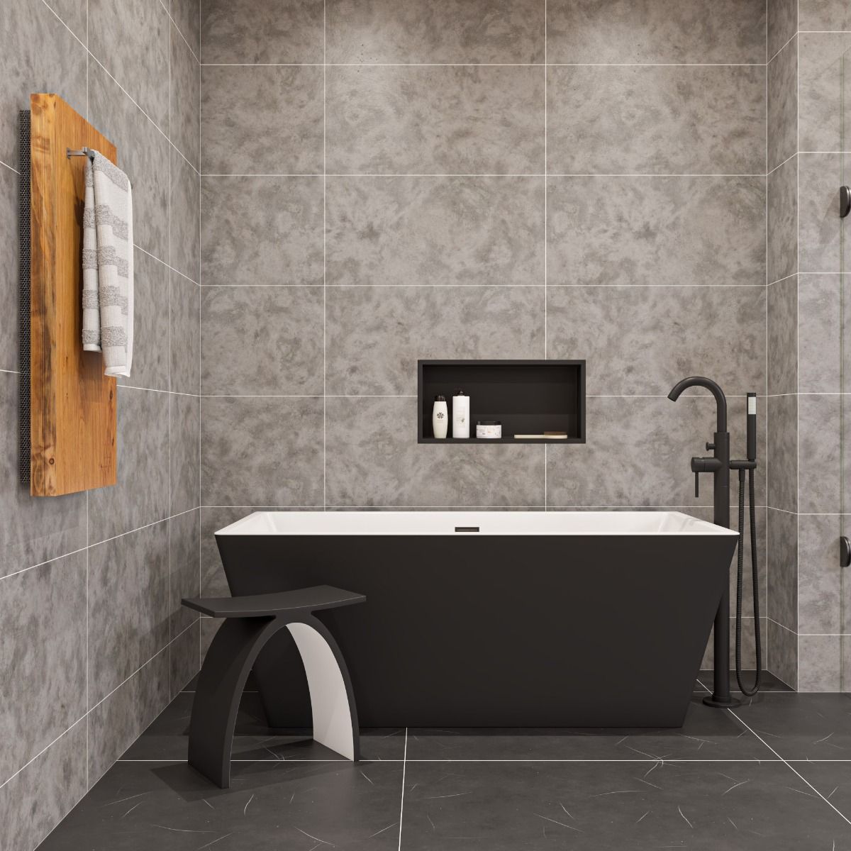 ALFI brand AB8834 59 Inch Black & White Rectangular Acrylic Soaking Bathtub - Elite Vitality