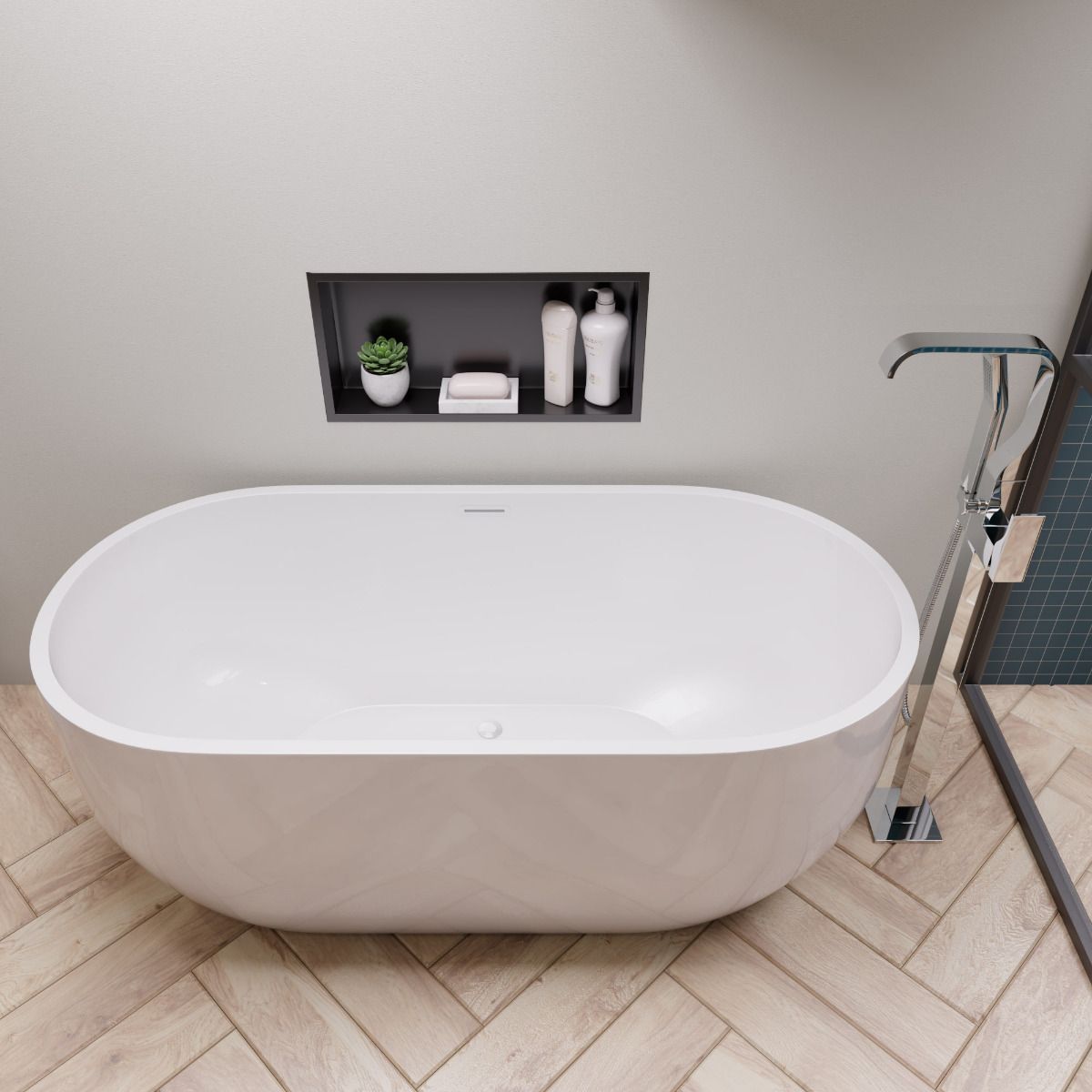ALFI brand AB8838 59 Inch White Oval Acrylic Free Standing Soaking Bathtub - Elite Vitality