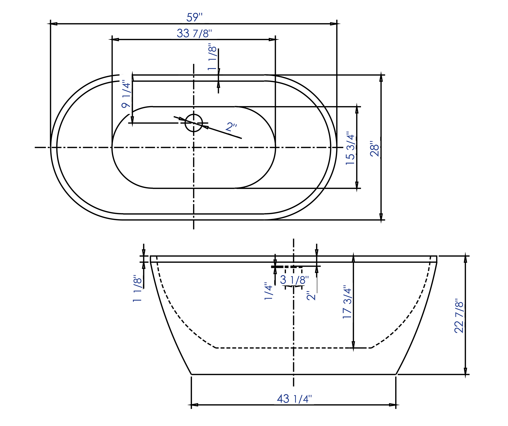 ALFI brand AB8838 59 Inch White Oval Acrylic Free Standing Soaking Bathtub - Elite Vitality