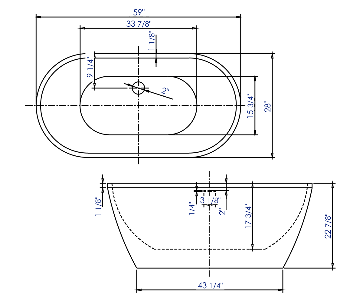 ALFI brand AB8838 59 Inch White Oval Acrylic Free Standing Soaking Bathtub - Elite Vitality