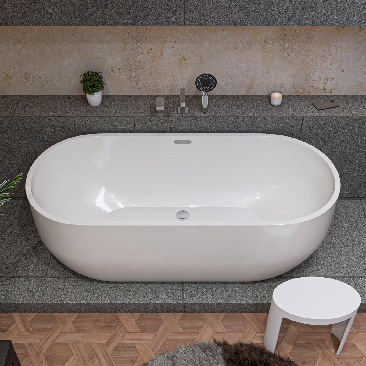 ALFI brand AB8839 67 Inch White Oval Acrylic Free Standing Soaking Bathtub - Elite Vitality