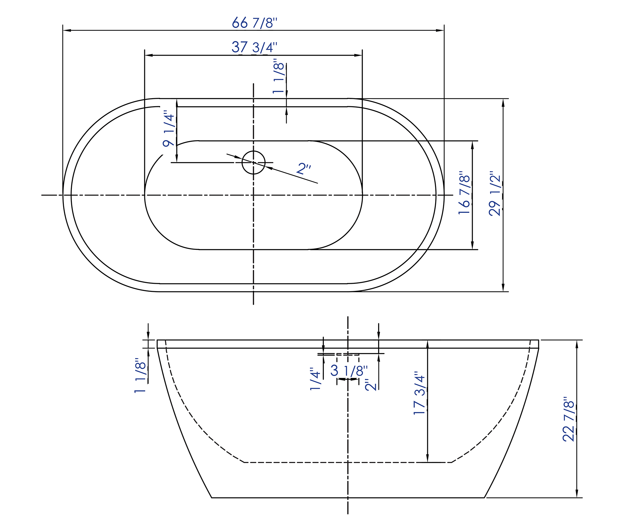 ALFI brand AB8839 67 Inch White Oval Acrylic Free Standing Soaking Bathtub - Elite Vitality