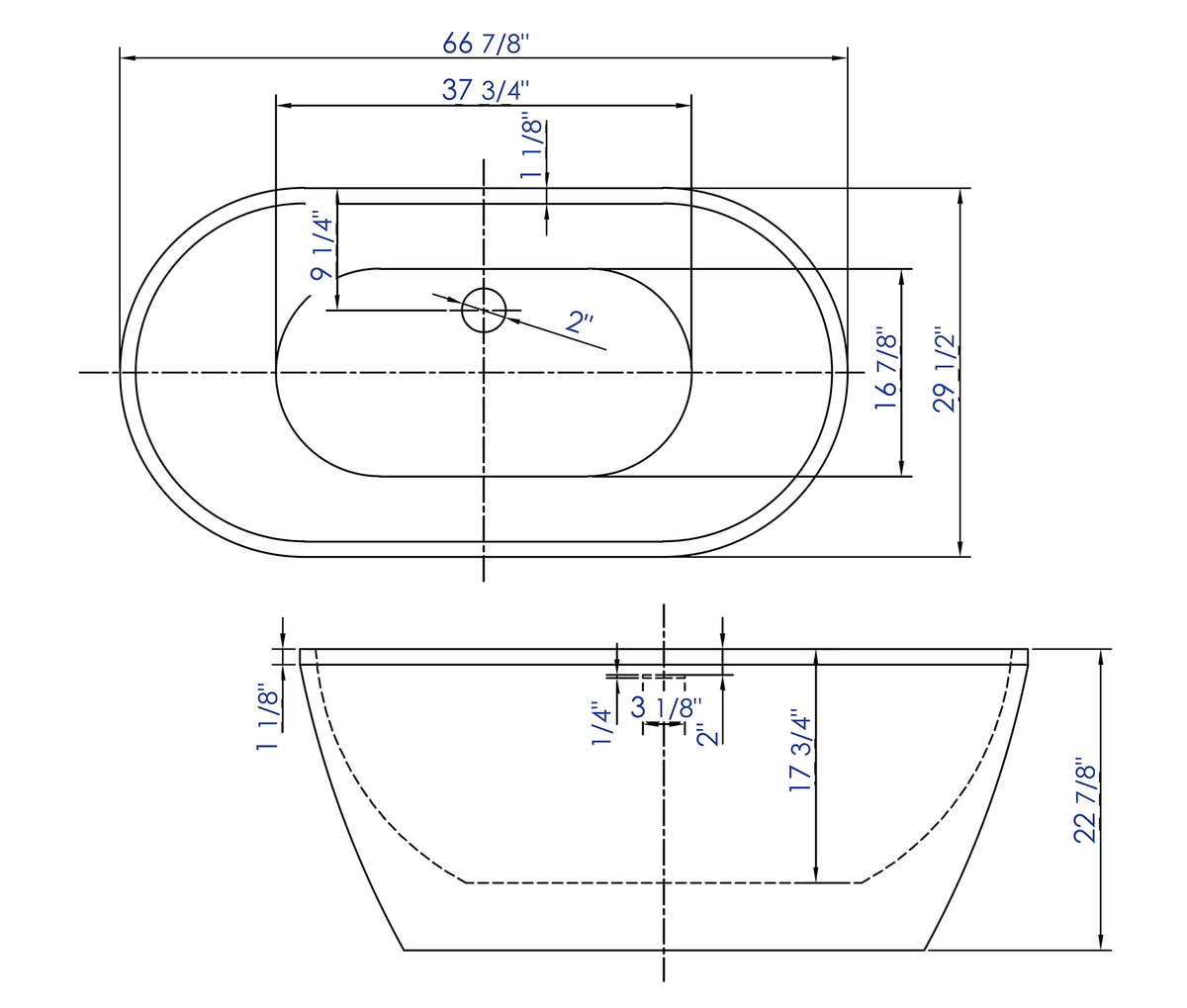 ALFI brand AB8839 67 Inch White Oval Acrylic Free Standing Soaking Bathtub - Elite Vitality