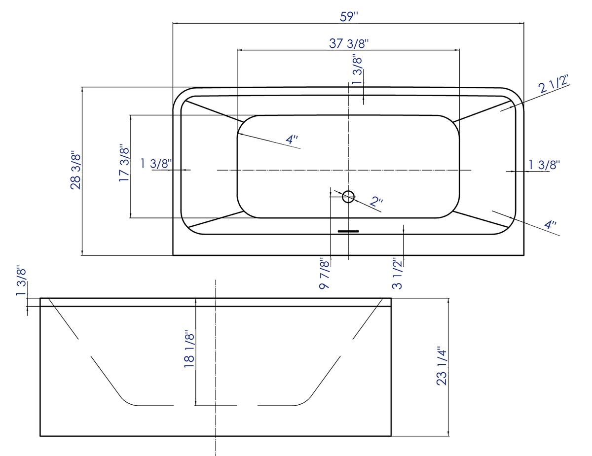 ALFI brand AB8858 59 Inch White Rectangular Acrylic Free Standing Soaking Bathtub - Elite Vitality