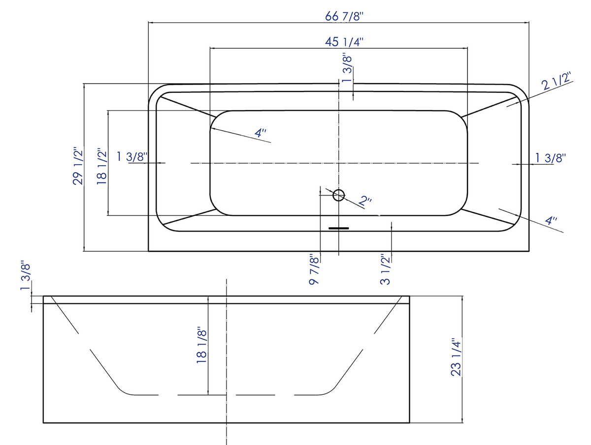 ALFI brand AB8859 67 Inch White Rectangular Acrylic Free Standing Soaking Bathtub - Elite Vitality
