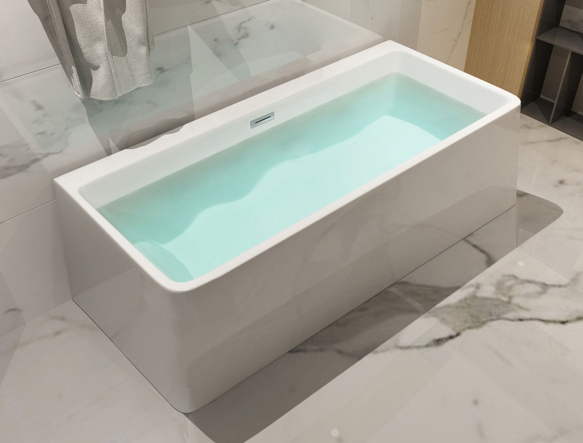 ALFI brand AB8859 67 Inch White Rectangular Acrylic Free Standing Soaking Bathtub - Elite Vitality
