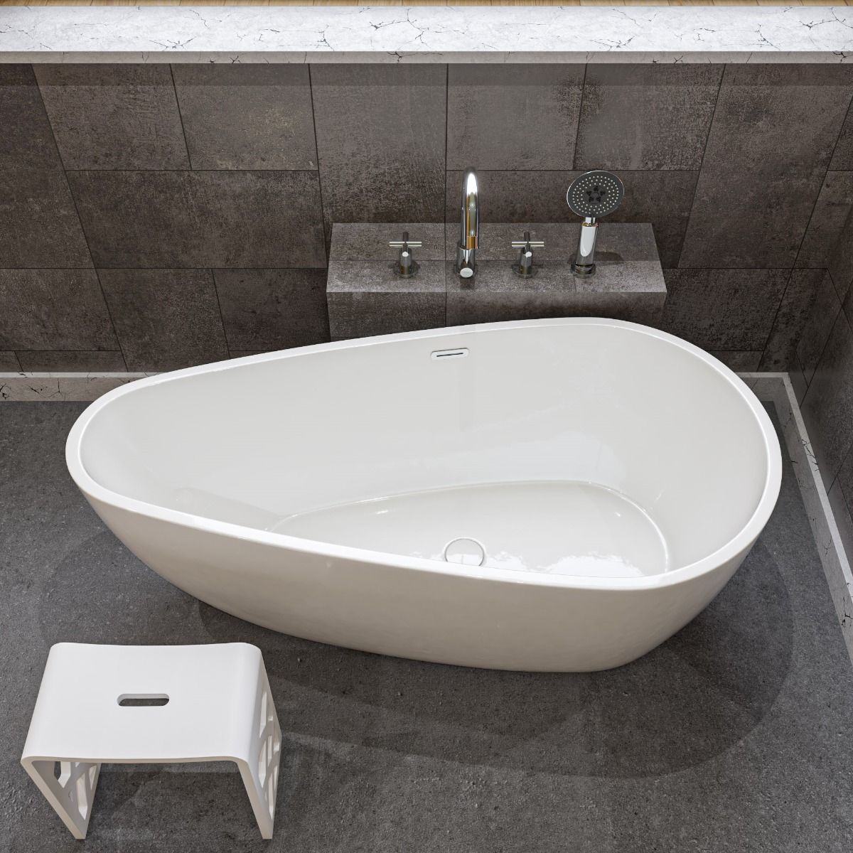 ALFI brand AB8861 59 Inch White Oval Acrylic Free Standing Soaking Bathtub - Elite Vitality