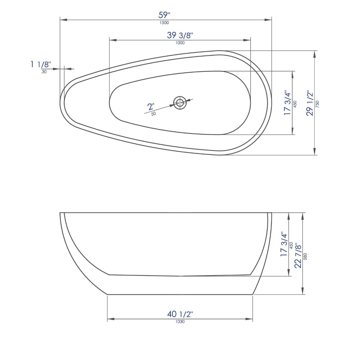 ALFI brand AB8861 59 Inch White Oval Acrylic Free Standing Soaking Bathtub - Elite Vitality