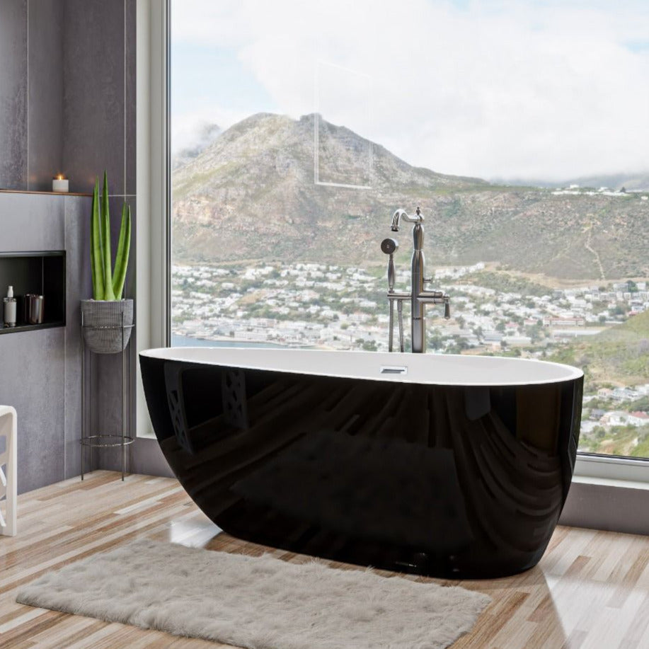 ALFI brand AB8862 59 Inch Black & White Oval Free Standing Soaking Bathtub - Elite Vitality