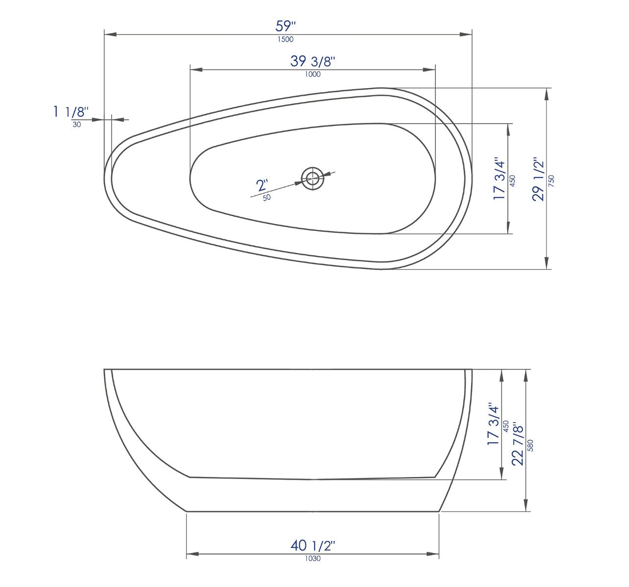 ALFI brand AB8862 59 Inch Black & White Oval Free Standing Soaking Bathtub - Elite Vitality