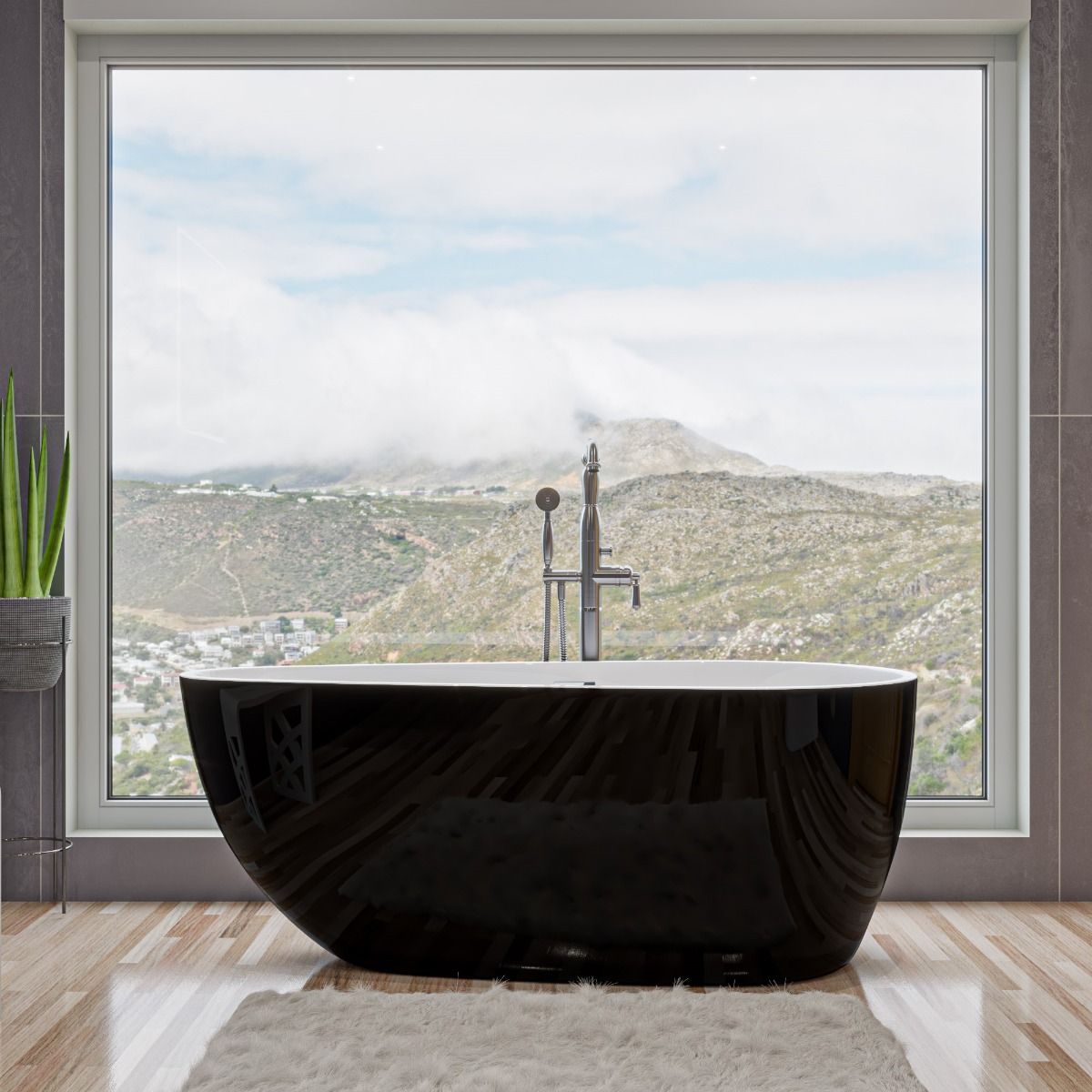 ALFI brand AB8862 59 Inch Black & White Oval Free Standing Soaking Bathtub - Elite Vitality