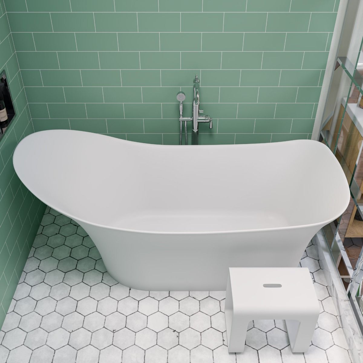 ALFI brand AB9915 74" White Solid Surface Smooth Resin Soaking Slipper Bathtub - Elite Vitality