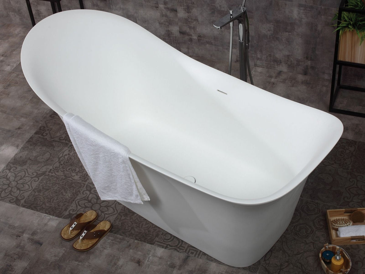 ALFI brand AB9915 74" White Solid Surface Smooth Resin Soaking Slipper Bathtub - Elite Vitality