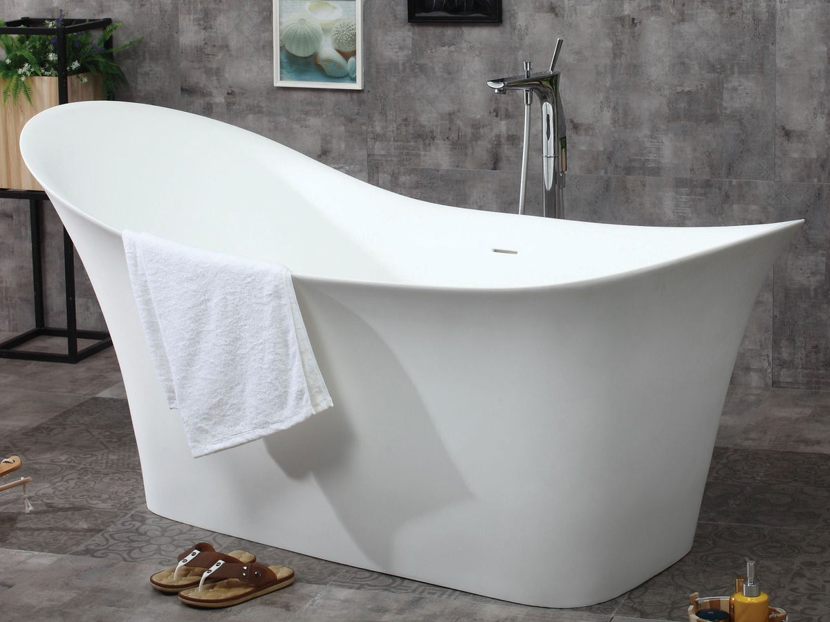 ALFI brand AB9915 74" White Solid Surface Smooth Resin Soaking Slipper Bathtub - Elite Vitality