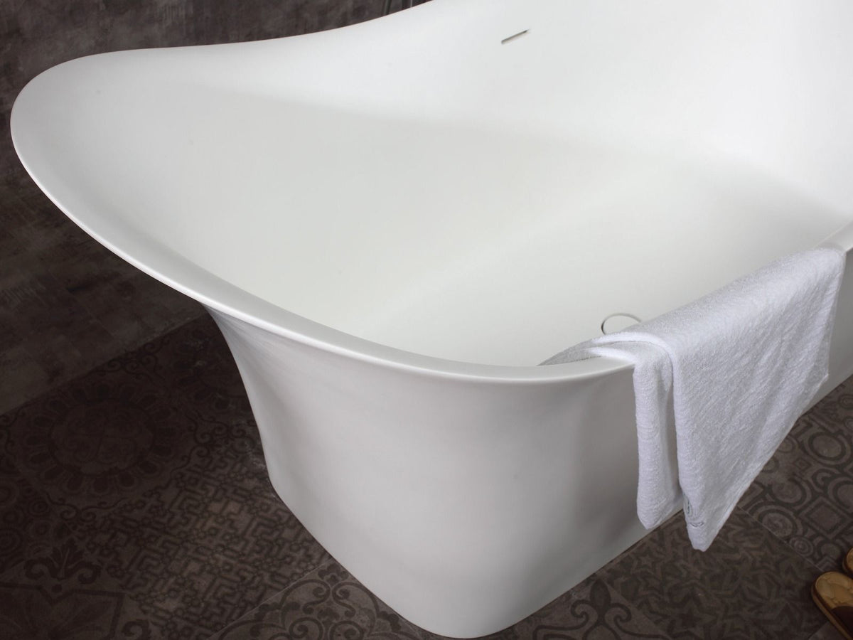 ALFI brand AB9915 74" White Solid Surface Smooth Resin Soaking Slipper Bathtub - Elite Vitality