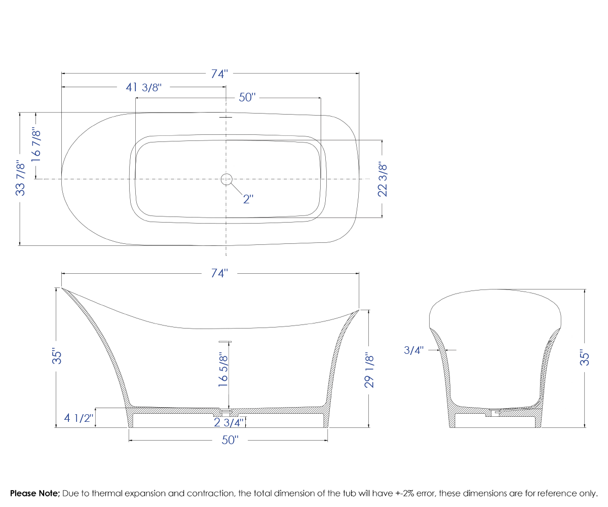 ALFI brand AB9915 74" White Solid Surface Smooth Resin Soaking Slipper Bathtub - Elite Vitality