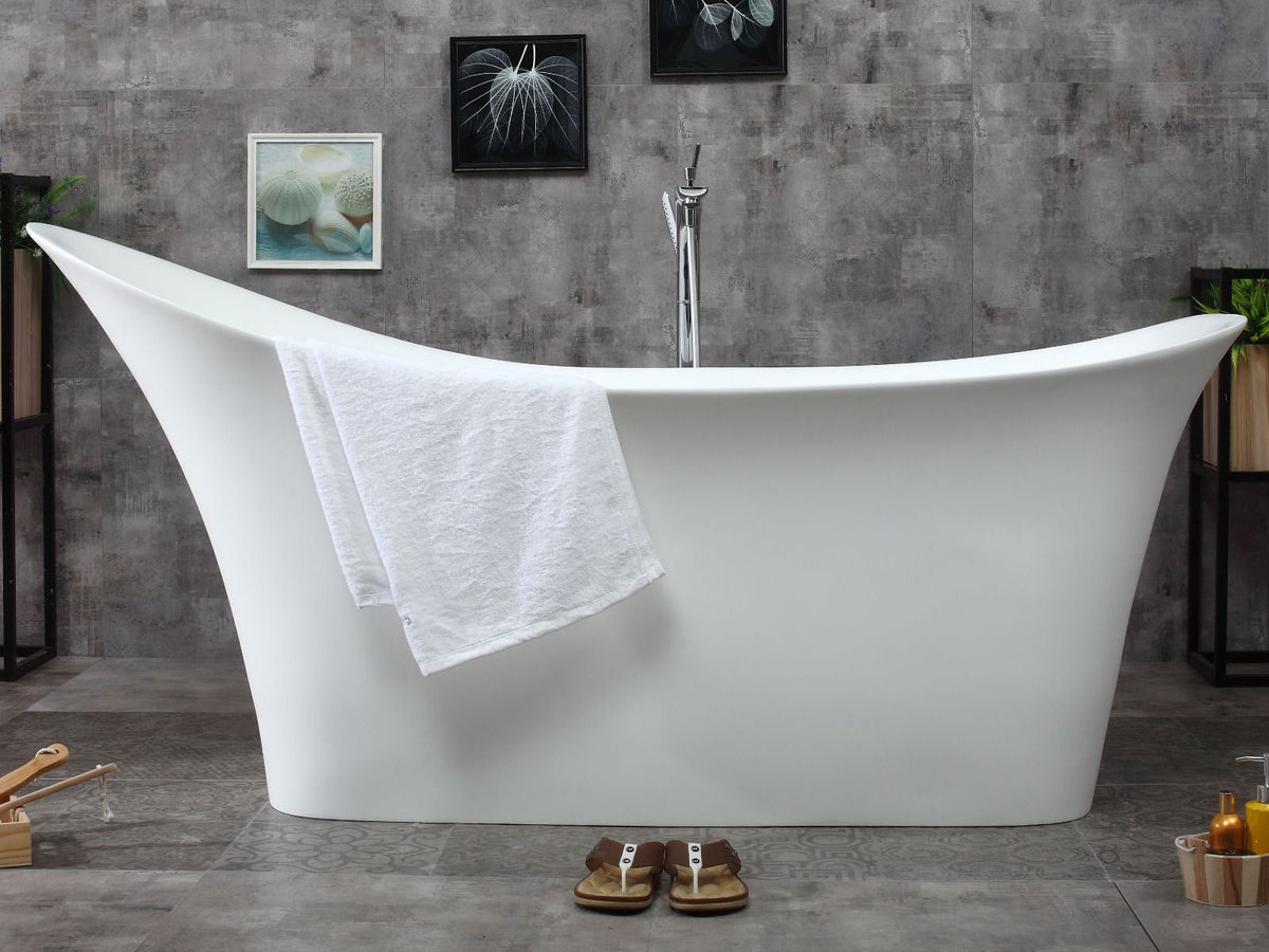 ALFI brand AB9915 74" White Solid Surface Smooth Resin Soaking Slipper Bathtub - Elite Vitality