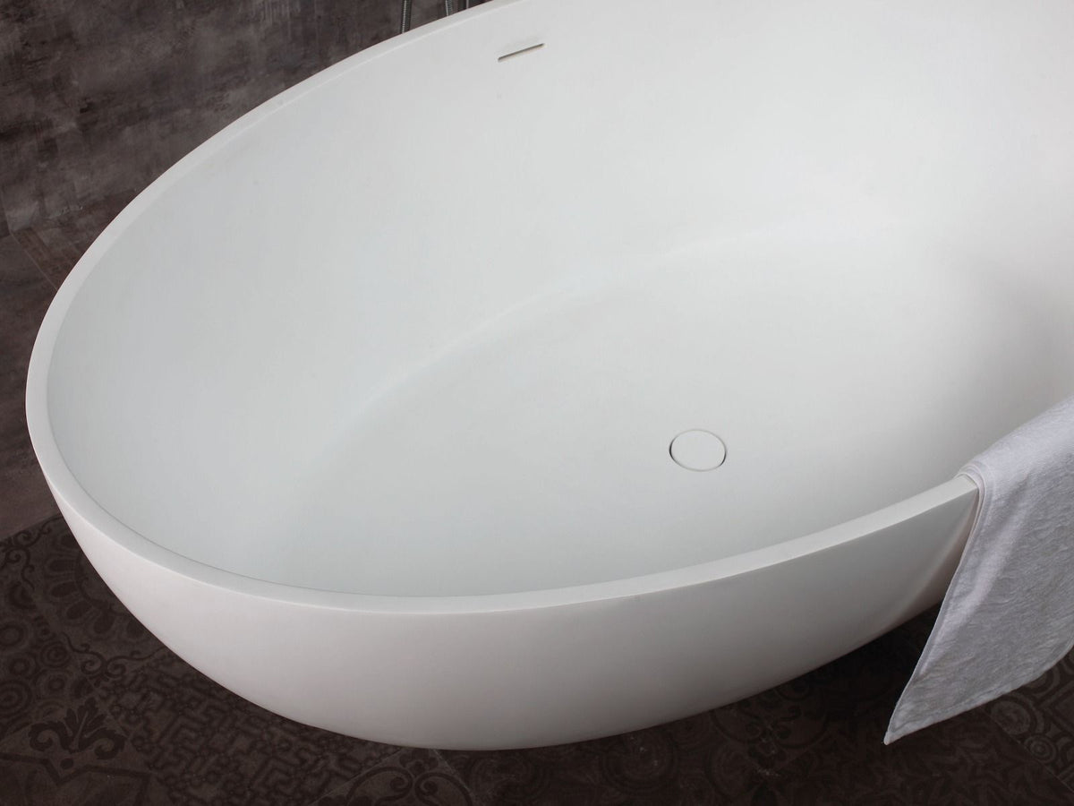 ALFI brand AB9941 67" White Oval Solid Surface Smooth Resin Soaking Bathtub - Elite Vitality