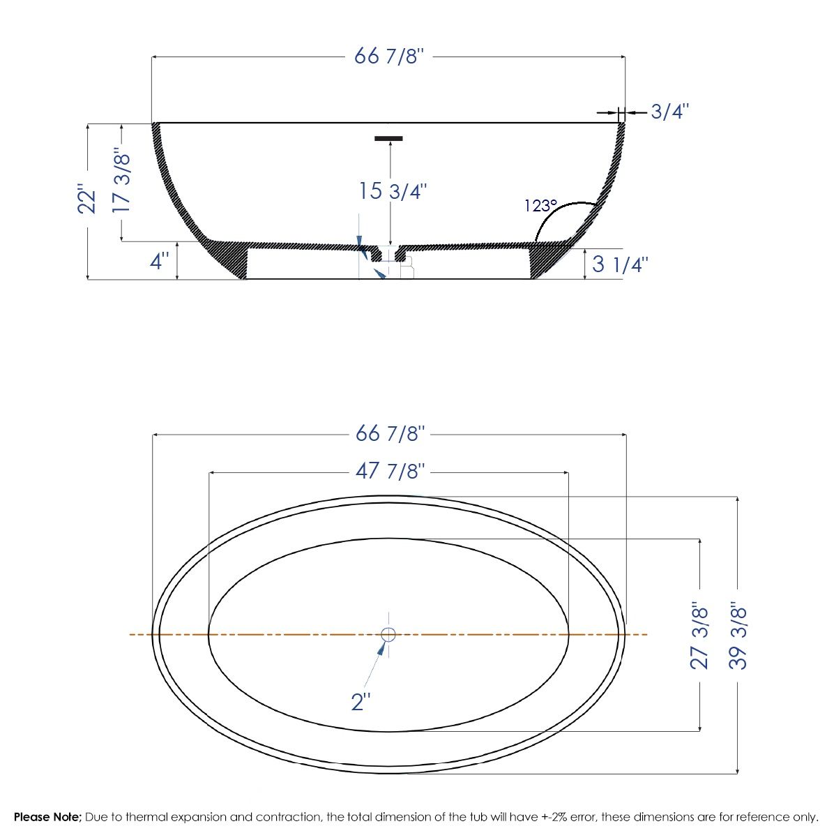 ALFI brand AB9941 67" White Oval Solid Surface Smooth Resin Soaking Bathtub - Elite Vitality
