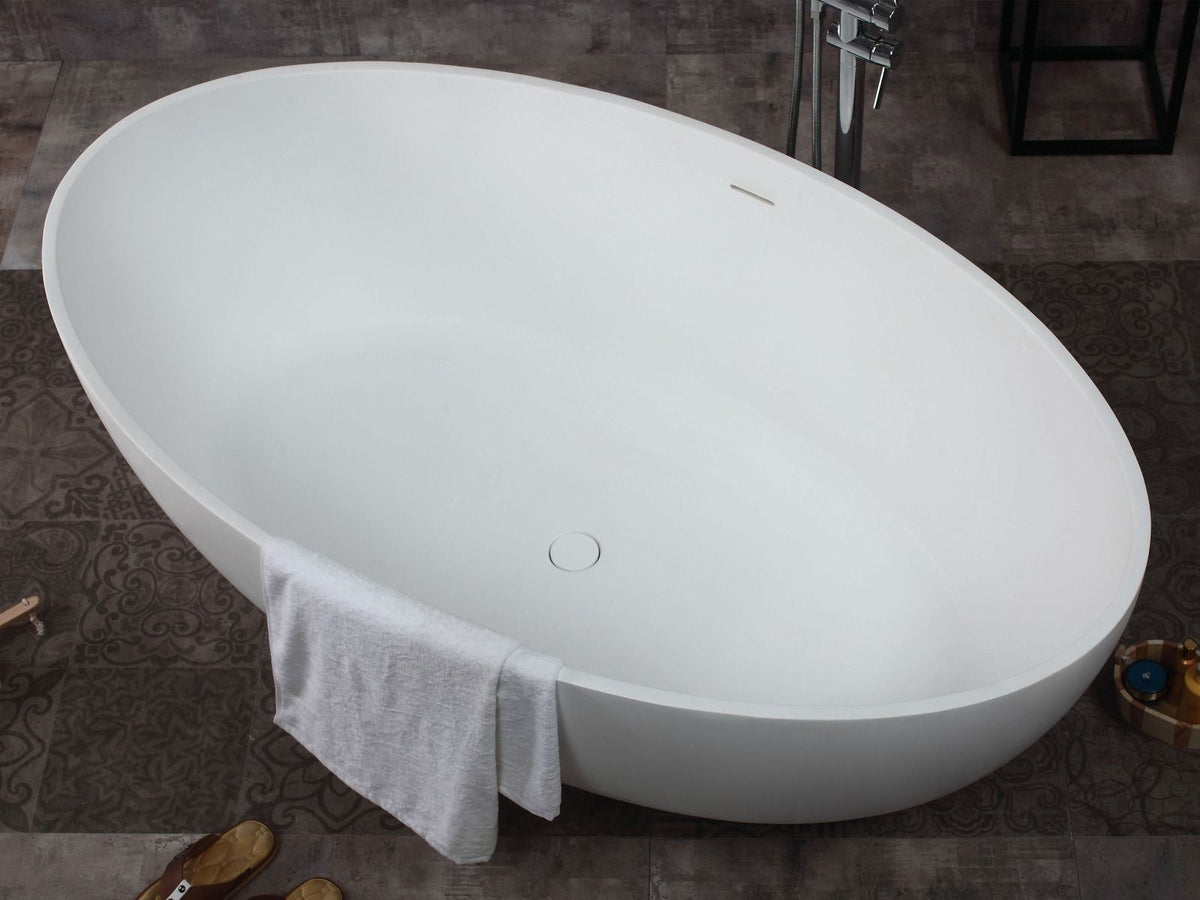 ALFI brand AB9941 67" White Oval Solid Surface Smooth Resin Soaking Bathtub - Elite Vitality