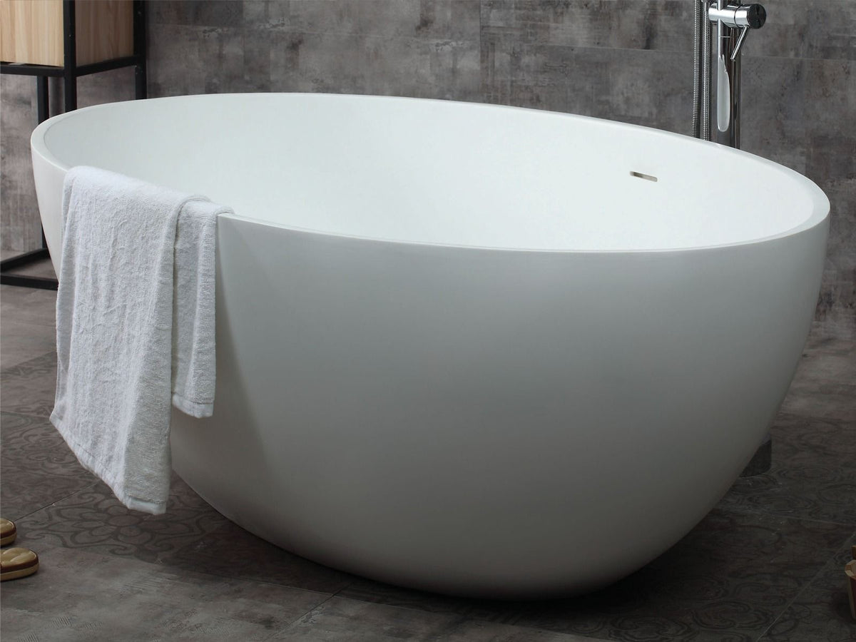 ALFI brand AB9941 67" White Oval Solid Surface Smooth Resin Soaking Bathtub - Elite Vitality