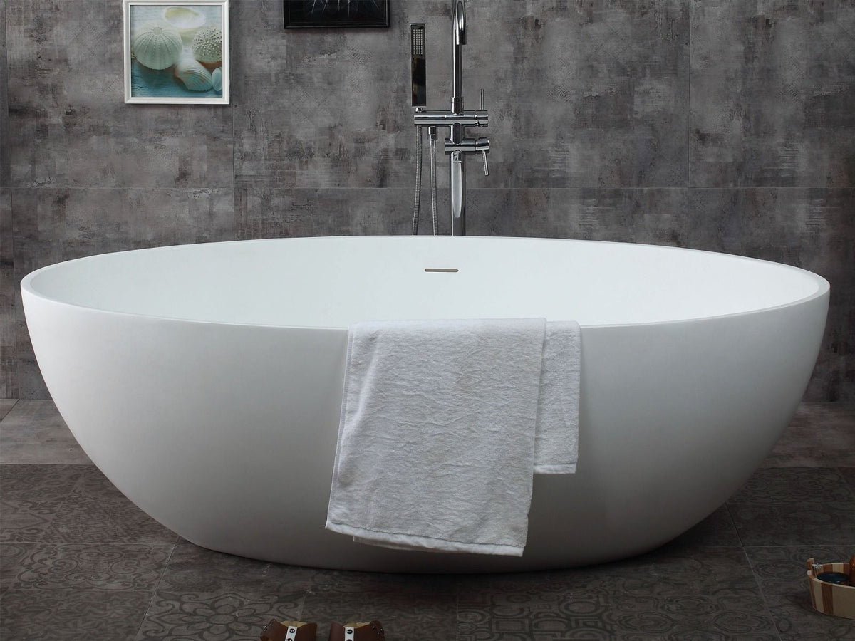ALFI brand AB9941 67" White Oval Solid Surface Smooth Resin Soaking Bathtub - Elite Vitality