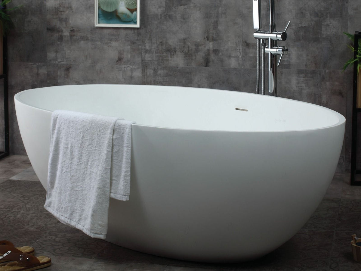 ALFI brand AB9941 67" White Oval Solid Surface Smooth Resin Soaking Bathtub - Elite Vitality