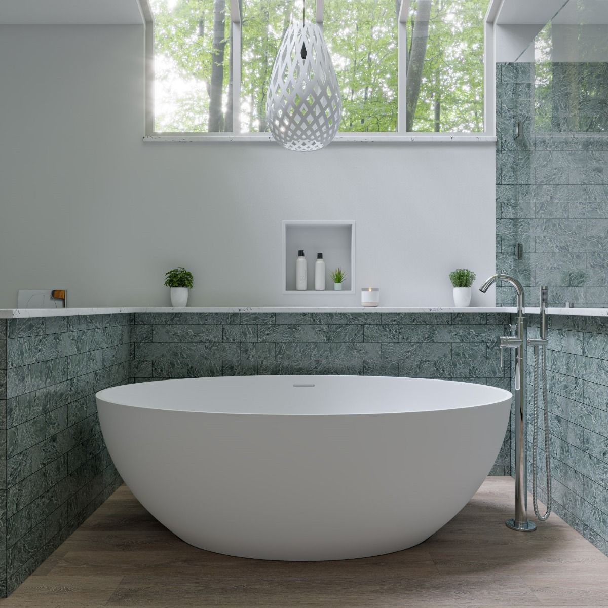 ALFI brand AB9941 67" White Oval Solid Surface Smooth Resin Soaking Bathtub - Elite Vitality