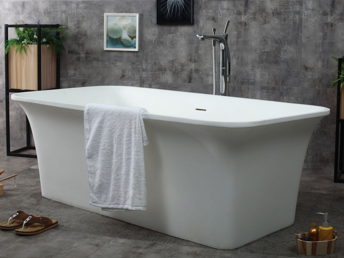 ALFI brand AB9942 67" White Rectangular Solid Surface Smooth Resin Soaking Bathtub - Elite Vitality