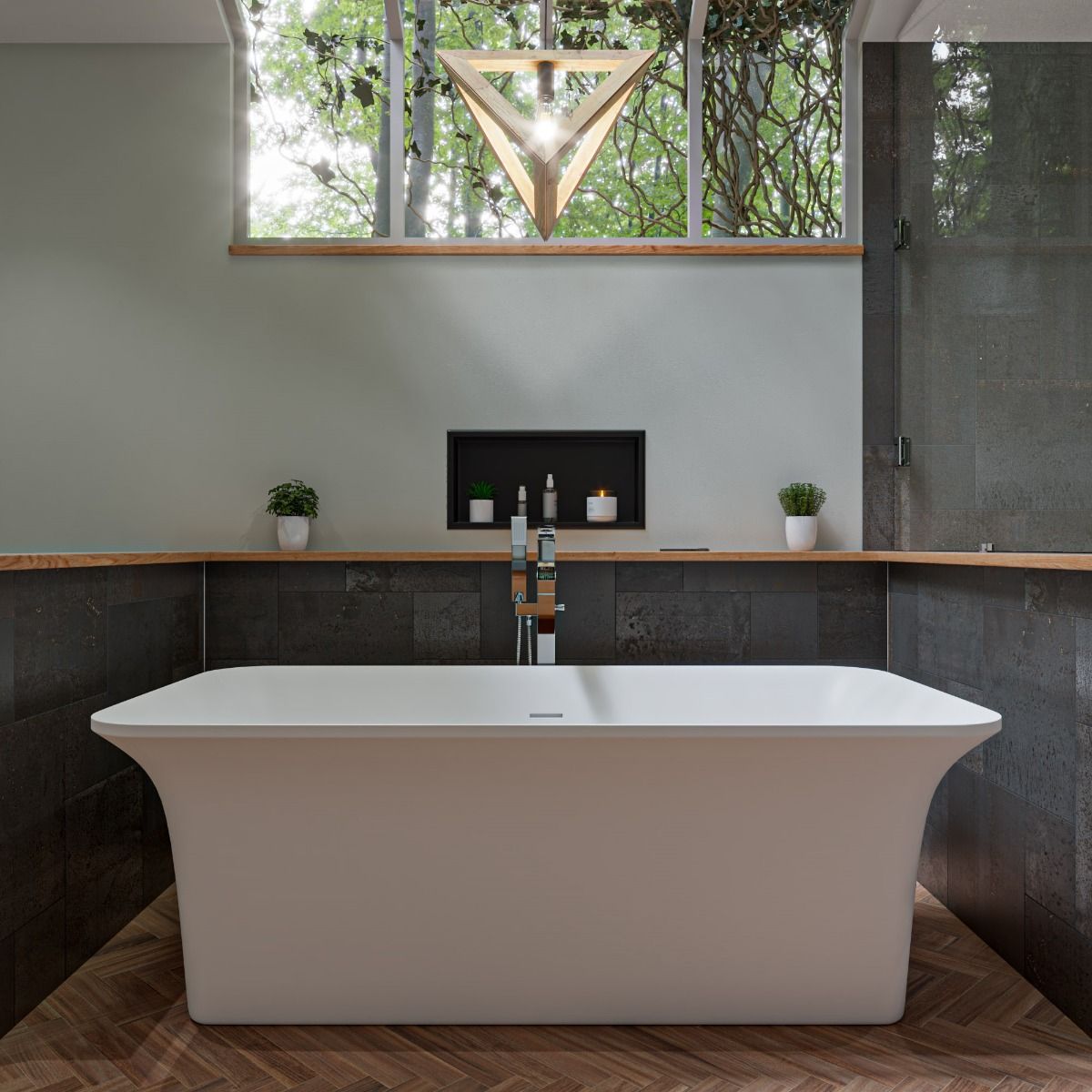 ALFI brand AB9942 67" White Rectangular Solid Surface Smooth Resin Soaking Bathtub - Elite Vitality