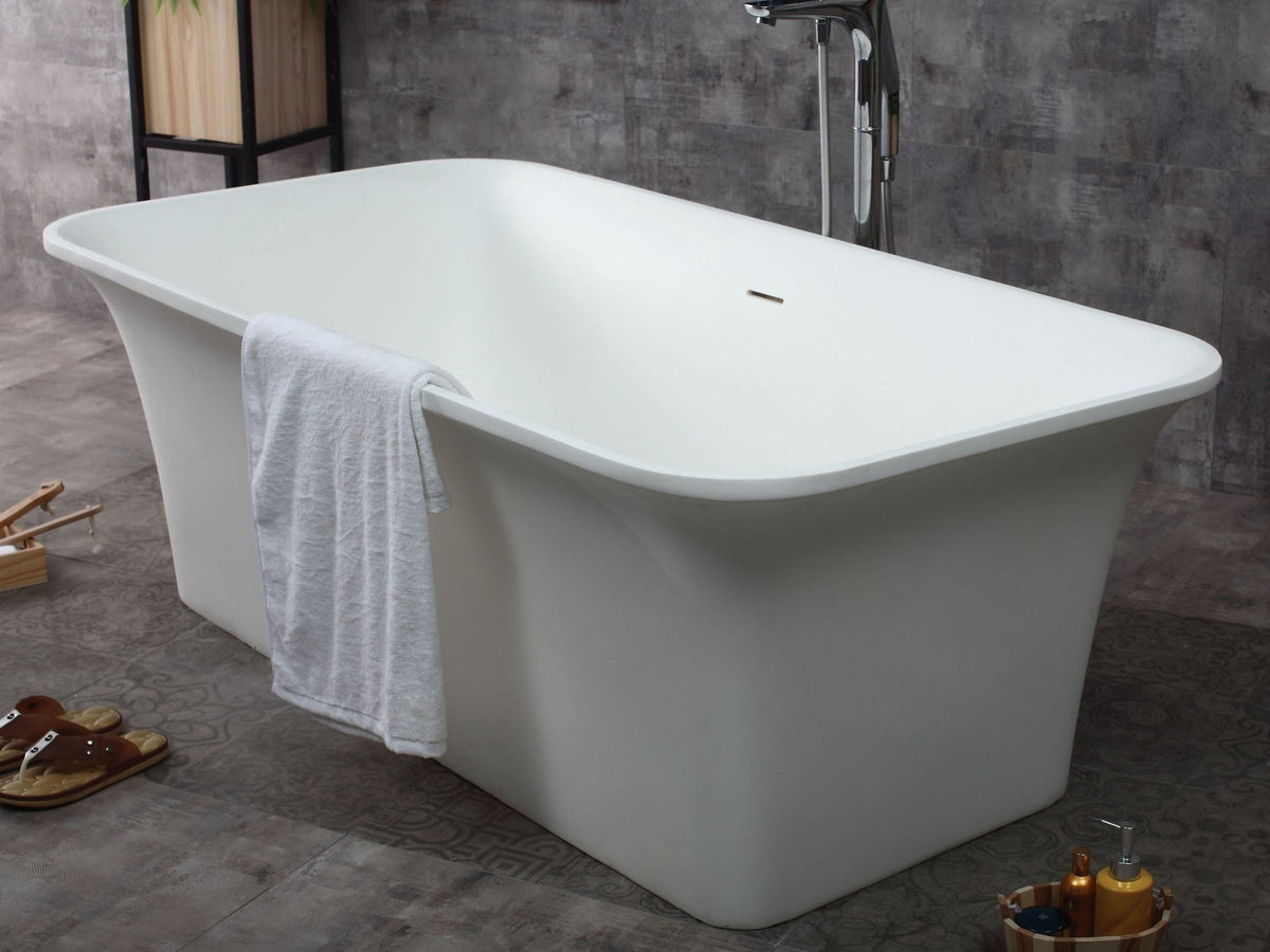 ALFI brand AB9942 67" White Rectangular Solid Surface Smooth Resin Soaking Bathtub - Elite Vitality