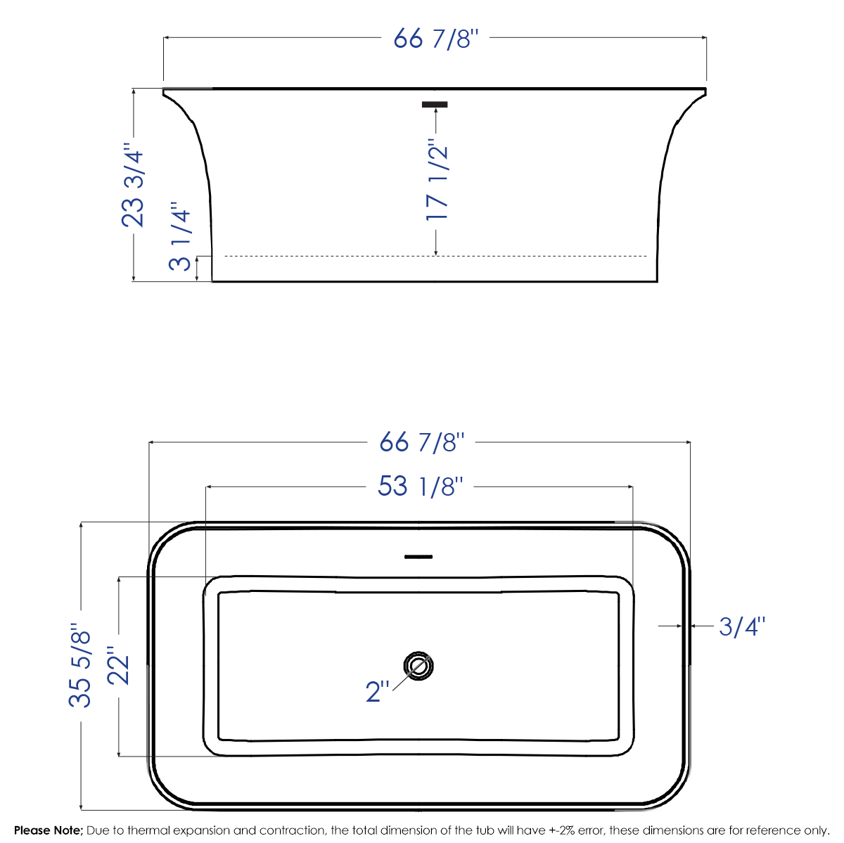ALFI brand AB9942 67" White Rectangular Solid Surface Smooth Resin Soaking Bathtub - Elite Vitality