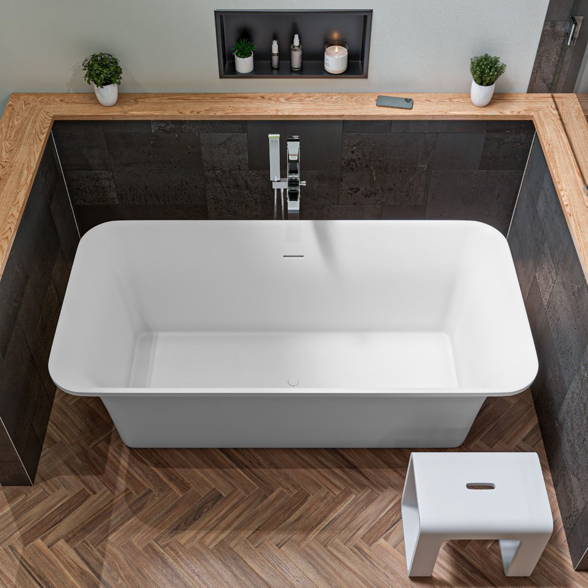 ALFI brand AB9942 67" White Rectangular Solid Surface Smooth Resin Soaking Bathtub - Elite Vitality