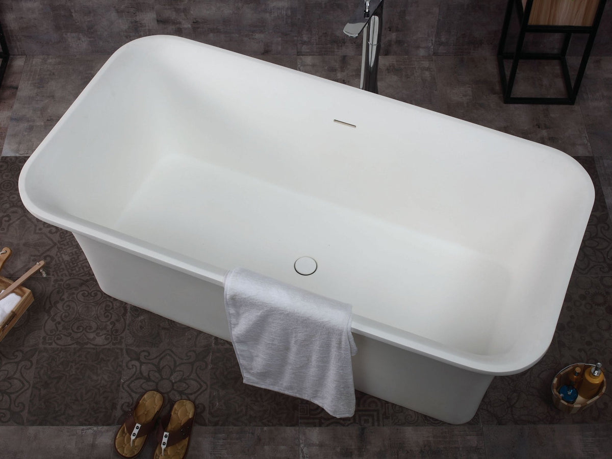 ALFI brand AB9942 67" White Rectangular Solid Surface Smooth Resin Soaking Bathtub - Elite Vitality
