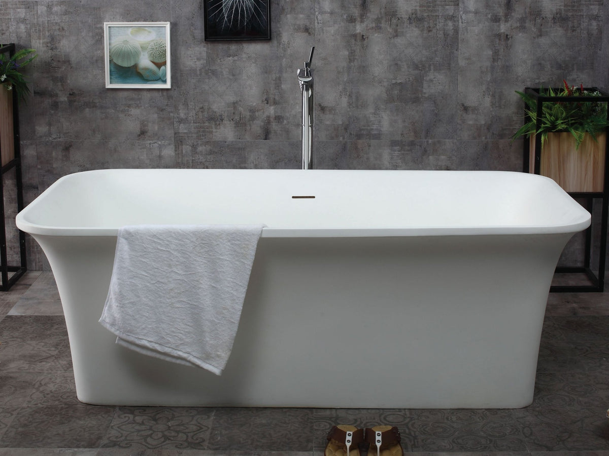 ALFI brand AB9942 67" White Rectangular Solid Surface Smooth Resin Soaking Bathtub - Elite Vitality