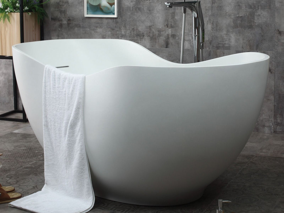 ALFI brand AB9949 66" White Solid Surface Smooth Resin Soaking Bathtub - Elite Vitality