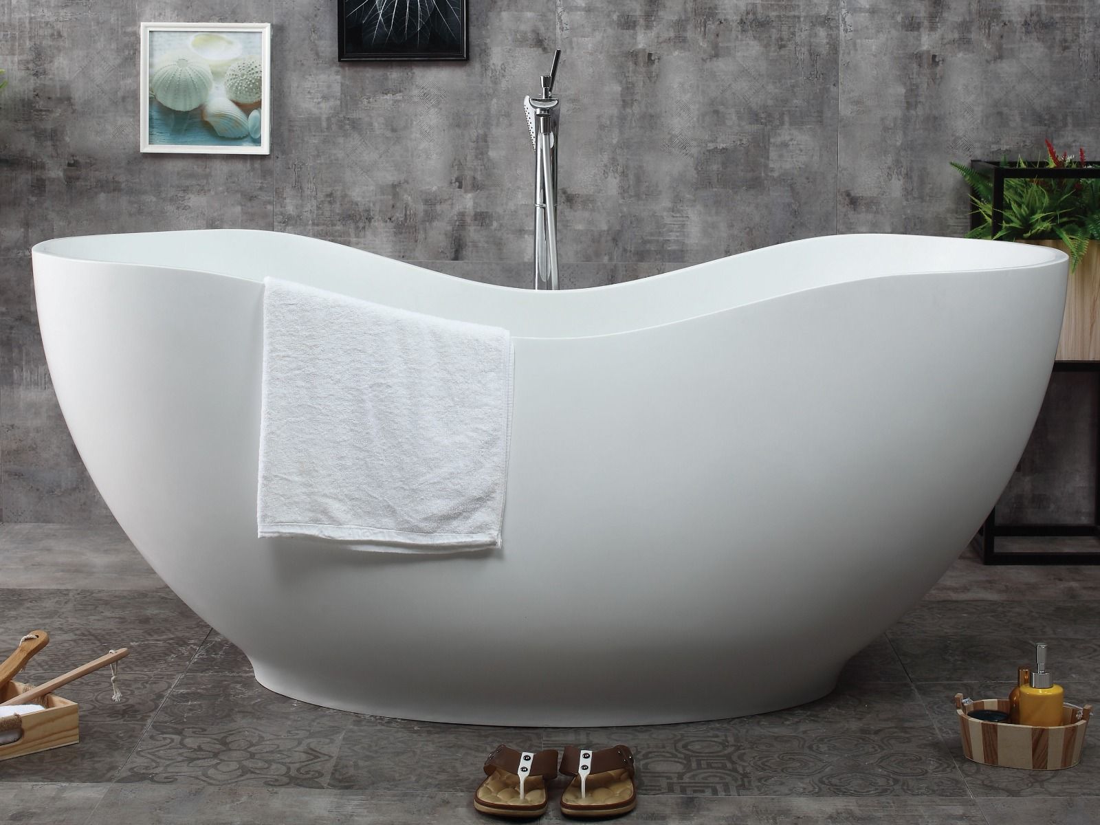 ALFI brand AB9949 66" White Solid Surface Smooth Resin Soaking Bathtub - Elite Vitality